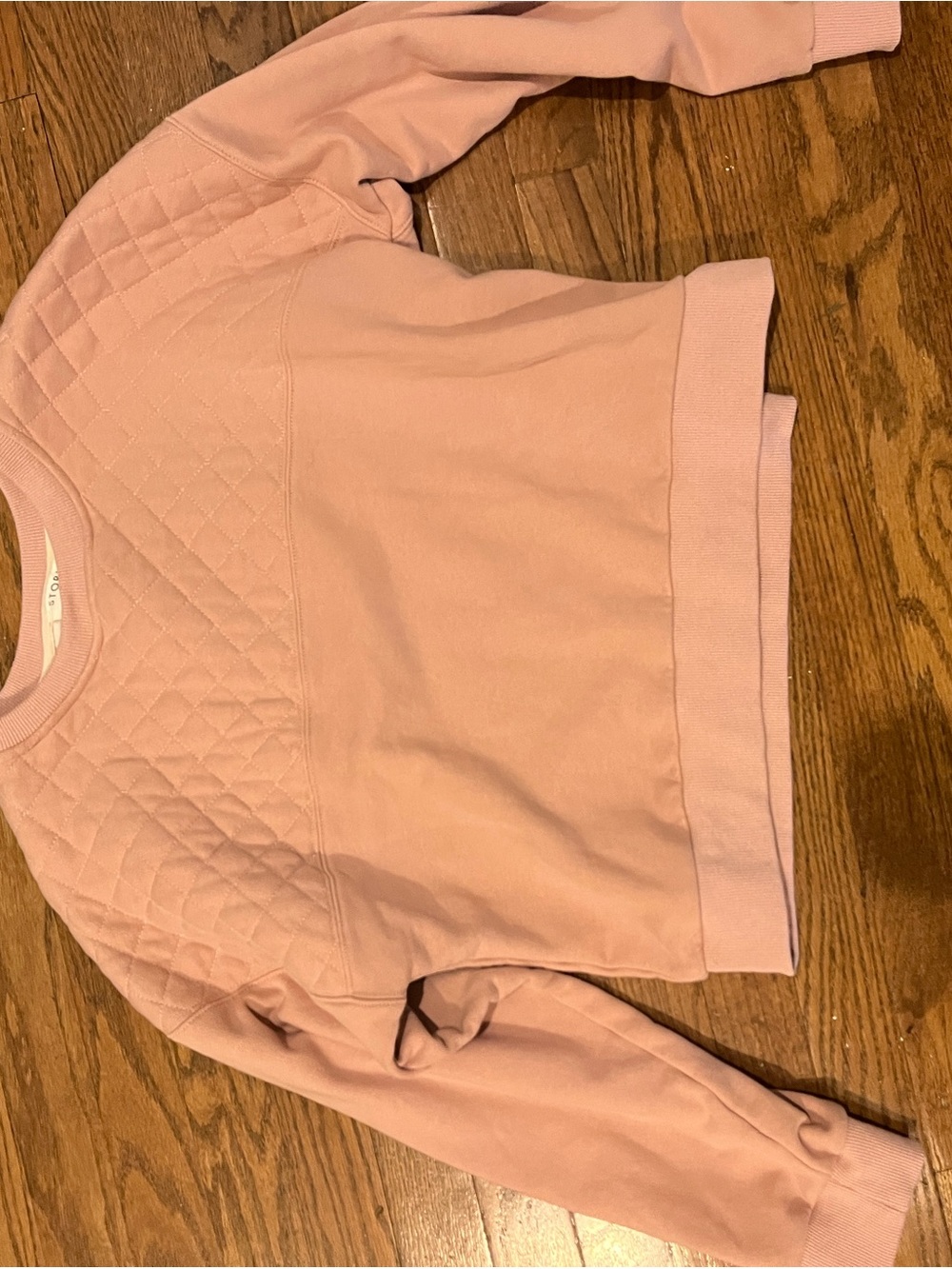 Quilted Crewneck Sweatshirt in Blush Pink